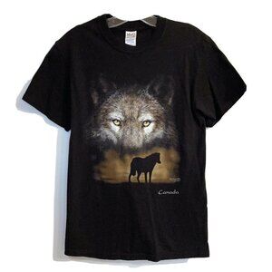 M & O Knits Small Wolf Graphic T Shirt Black Southwest Canada